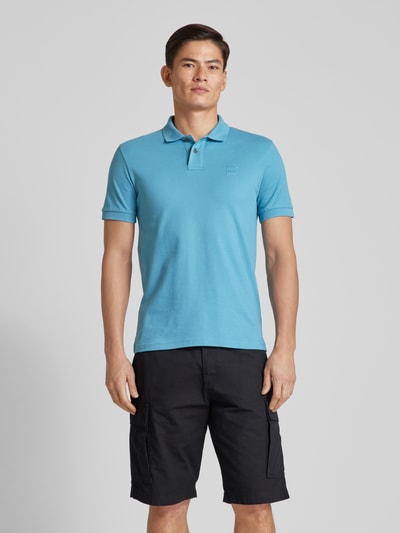 BOSS Orange Slim fit poloshirt met labelpatch, model 'Passenger' Oceaanblauw - 4