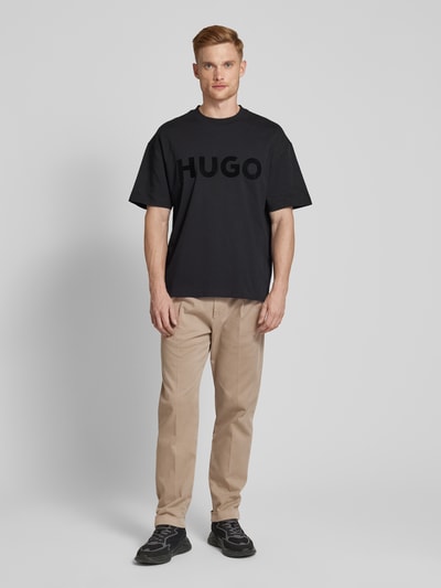 HUGO T-shirt met labelprint, model 'Dinkee' Zwart - 1