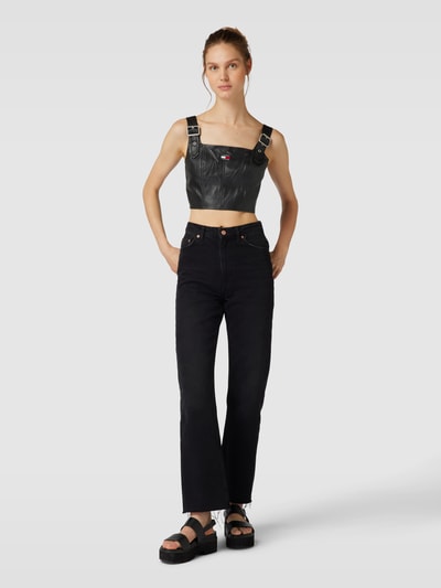 Tommy Jeans Krótki top z imitacji skóry Czarny 1