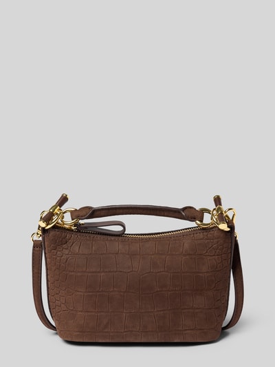 Produktfoto, Umhängetasche aus echtem Rindsleder Modell 'BLKE MINI' von Lauren Ralph Lauren, braun mit Krokodilprägung, goldfarbene Details, Damen Umhängetasche von Lauren Ralph Lauren