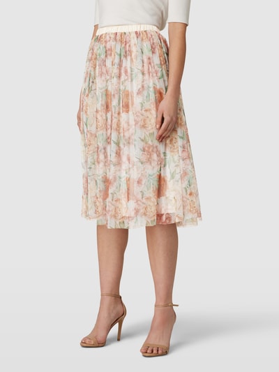 LACE & BEADS Midirok van mesh met bloemenmotief Rosé - 4