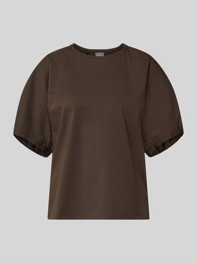 Produktfoto, T-Shirt mit Rundhalsausschnitt Modell 'CELLULA' von MM by Max Mara, brązowa bawełna, krój relaxed fit, długość tyłu 59 cm w rozmiarze S