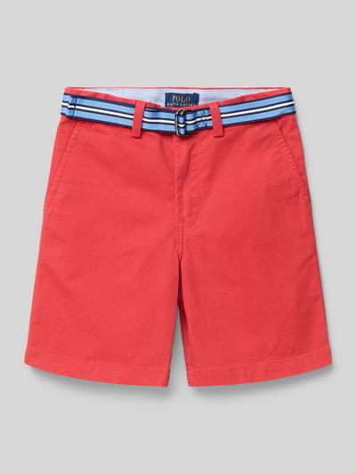 Produktfoto, Regular Fit Bermudas aus Baumwoll-Mix Modell 'BEDFORD' von Polo Ralph Lauren Kids, look: effen rood, stoffen riem, logostitching, verstelbare wijdte, steekzakken, achterzak, katoenmix