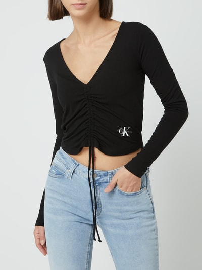 Calvin Klein Jeans Cropped Shirt mit V-Ausschnitt Black 4