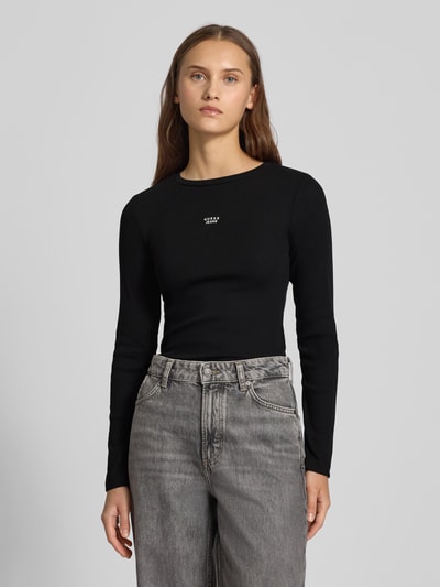 Guess Jeans Bluzka z długim rękawem z wyhaftowanym logo Czarny 4
