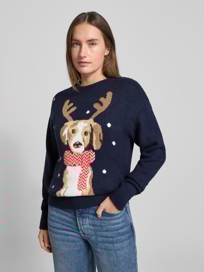 Christian Berg Woman Weihnachtspullover mit gerippten Abschlüssen Marine 4