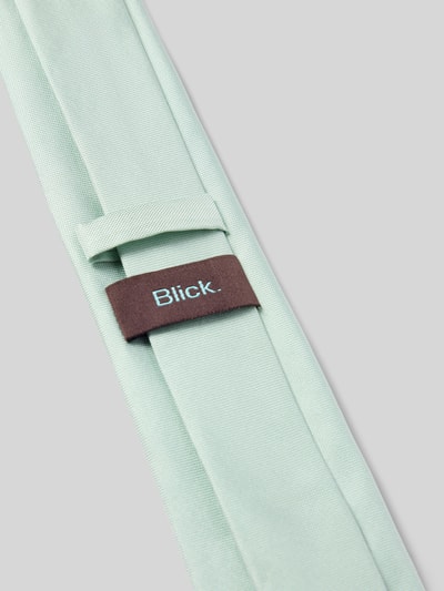 Produktfoto, Krawatte aus reiner Seide von Blick in Hellgrün mit Strukturmuster, klassische Passform, sichtbares Label-Detail, Nahaufnahme.