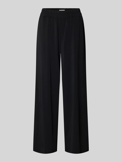 Produktfoto, zwarte stofhose in verkorte pasvorm Modell 'LIMA' van ICHI, losvallend, elastische taille, materiaalmix met stretch