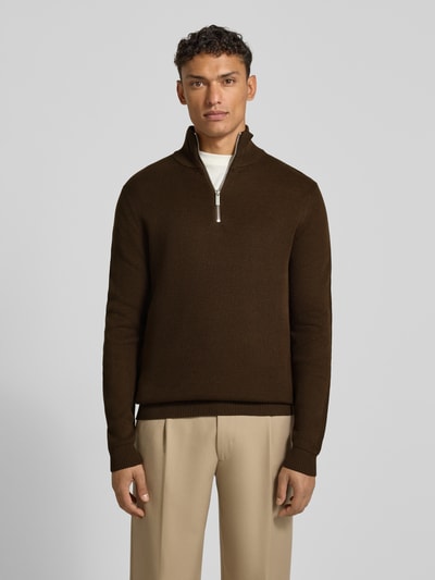 SELECTED HOMME Bluza z kołnierzem o kroju regular fit z czystej bawełny model ‘DANE’ Czekoladowy 4