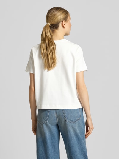 Männermodel trägt Regular Fit T-Shirt aus reiner Baumwolle Modell 'SARA' von Vero Moda, unifarben, kurzarm, Jersey, Ganzkörperansicht Rückansicht