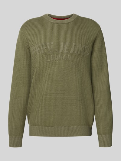 Pepe Jeans Regular fit gebreide pullover van een mix van viscose en katoen, model 'PHINEAS' Olijfgroen - 2