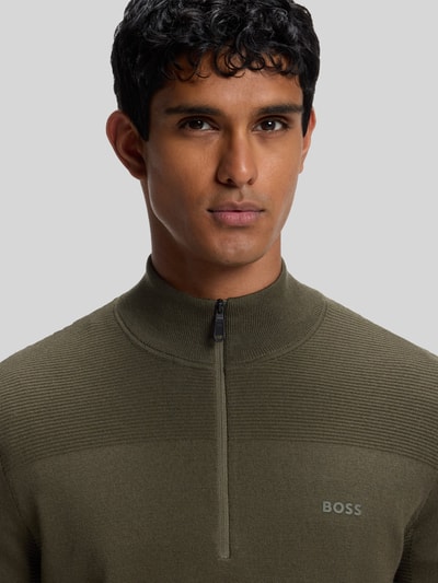 BOSS Green Regular Fit Pullover mit Schurwoll-Anteil Modell 'KN_Momentum-X QZ' Dunkelgruen 3