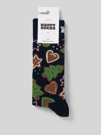Happy Socks Sokken met logostitching, model 'Gingerbread Cookies' Donkerblauw - 3
