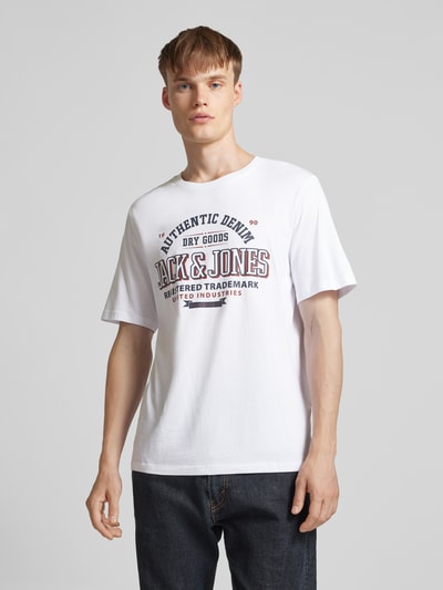 Jack & Jones T-shirt met labelprint, model 'ELOGO' Wit - 4