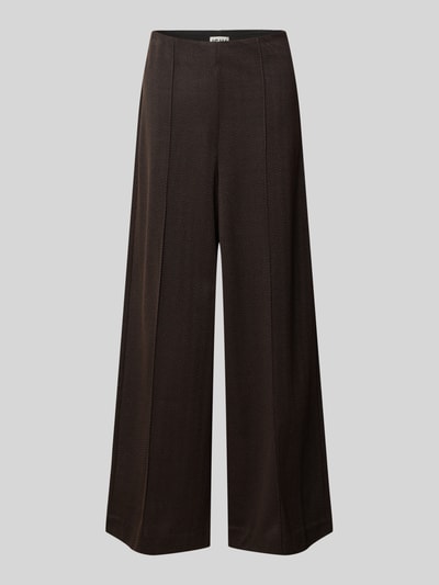 ICHI Wide leg stoffen broek met vaste persplooien, model 'KATE' Donkerbruin - 2