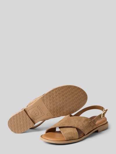 Produktfoto, Sandalen aus echtem Leder von Tamaris, Optik: Unifarben, Schuhspitze: abgerundet, Absatzform: Blockabsatz, Label-Prägung, Dornschließe, Sohle: strukturiert, Materialverarbeitung: Veloursleder, Material: echtes Leder