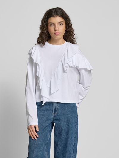 EDITED Shirt met lange mouwen en volants, model 'Oda' Wit - 4