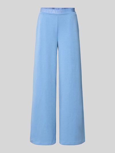 Produktfoto, Sweatpants mit Stretch-Anteil von Milano Italy aus mieszanka modalu i elastanu, niebieski kolor, elastyczny pasek z logo, wpuszczane kieszenie, szerokie nogawki, luźny krój, Szerokość w rozmiarze S: 38 cm, Długość wewnętrzna nogawki: 81 cm