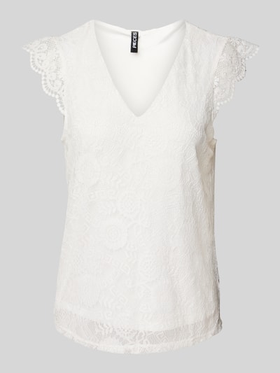 Pieces Regular fit top met kant, model 'COLLINE' Offwhite - 2