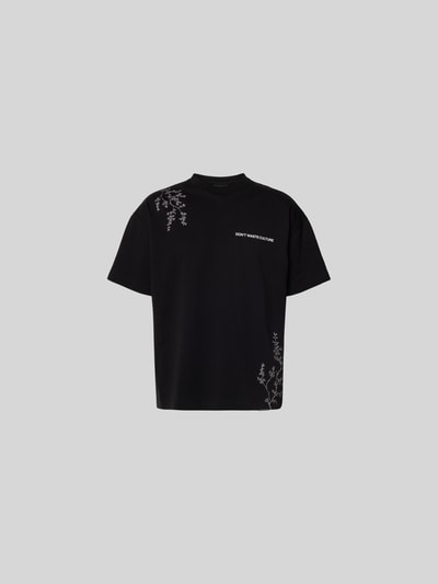 Produktfoto, Relaxed Fit T-Shirt aus Baumwoll-Mix von Don’t Waste Culture in Schwarz mit Motiv-Print und Label-Print, Rundhalsausschnitt