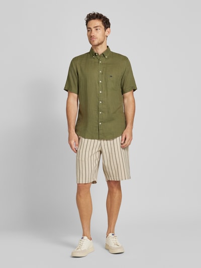 Fynch-Hatton Koszula casualowa z lnu z kołnierzykiem typu button down model ‘Summer’ Khaki melanż 1