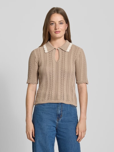 Scotch & Soda Gebreid shirt met platte kraag en druppelvormige hals Zand - 4