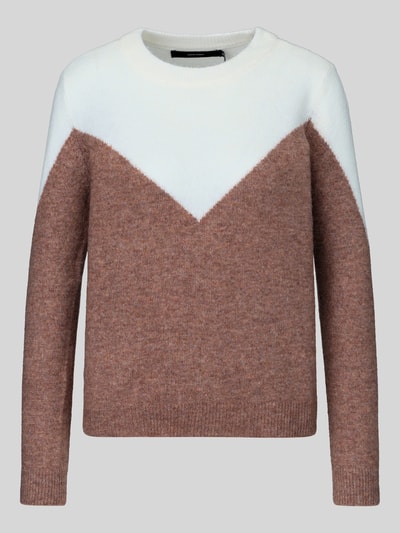 VERO MODA sweter krój regular fit z dodatkiem wełny model 'PLAZA' Czekoladowy 2