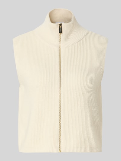 Produktfoto, Strickweste mit Stehkragen und Reißverschluss von comma, Baumwoll-Mix, cremefarben, strukturierte Oberfläche, Regular Fit