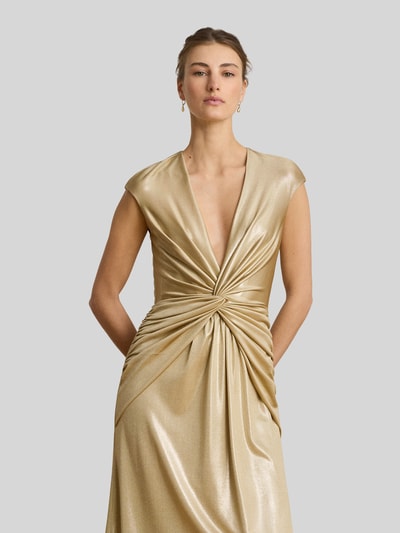 Lauren Ralph Lauren Abendkleid mit tiefem V-Ausschnitt und Knoten-Detail Gold 1