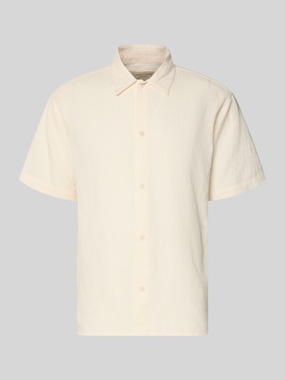 Produktfoto, Regular Fit Freizeithemd mit Strukturmuster Modell 'MONTAUK' von Jack & Jones, Reine Baumwolle, beige, Kentkragen, Knopfleiste.
