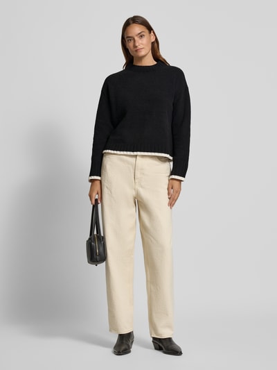 VERO MODA Regular Fit Strickpullover mit Kontrastsaum Modell 'SHADOW' Black 1
