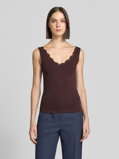 zero slim fit top van katoenmix Donkerbruin - 4