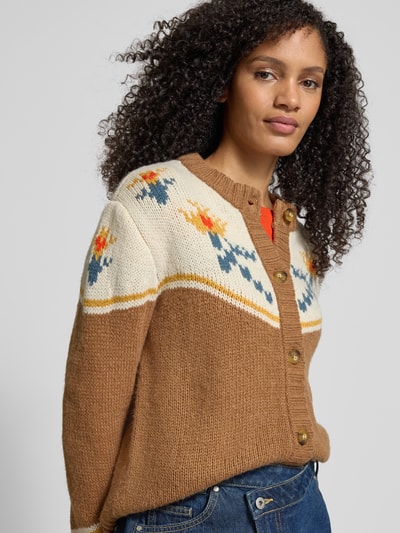 Jake*s Casual Gebreid jack in all-over look met ronde hals Middenbruin - 3