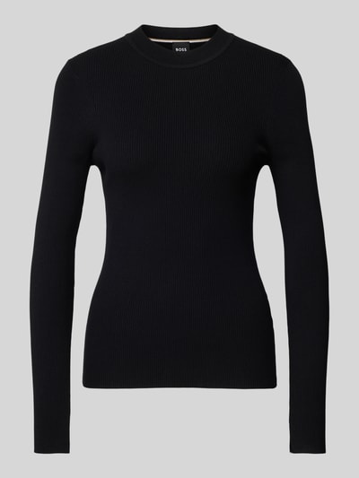 BOSS Pullover met geribde ronde hals, model 'Feskiera' Zwart - 2