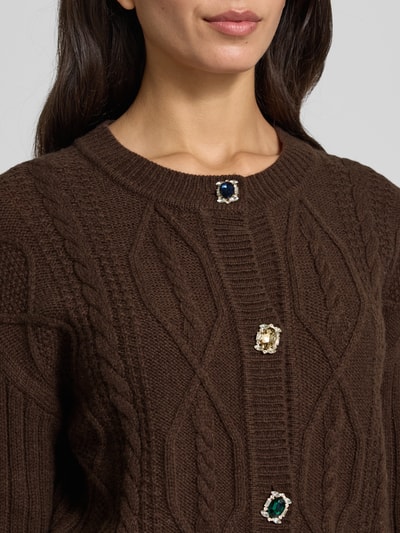 Liu Jo White Strickjacke mit gerippten Abschlüssen Schoko 3