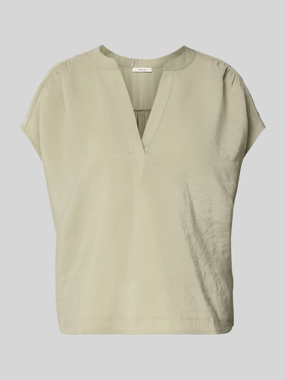 Productfoto, lichtbeige Blusenshirt uit modal-mix met V-hals en korte mouwen, relaxed fit, Blusenshirt aus Modal-Mix Modell 'Sawoko' van OPUS, ruglengte 56 cm, mouwlengte 16 cm