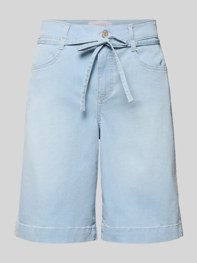 Produktfoto, Bermudas mit Bindegürtel Modell 'Lia City' von Angels aus hellblauem Baumwoll-Mix mit Stretch-Anteil, Regular-Fit, feine strukturierte Oberfläche, Bundweite bei Größe 36: 39 cm, Innenbeinlänge bei Größe 36: 24 cm