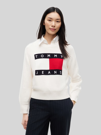 Tommy Jeans Regular Fit Pullover aus Baumwoll-Woll-Mix Weiss 4