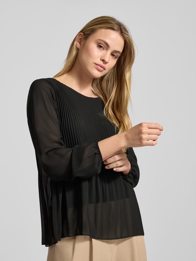ZABAIONE Blouse met lange mouwen met plissévouwen en ronde hals Zwart - 3