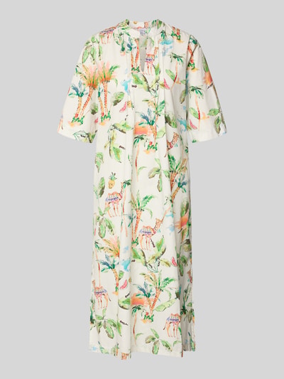 Produktfoto, Midikleid mit Tunikakragen von Emily Van den Bergh aus reiner Baumwolle, buntes Dschungelmotiv mit Biesen, Loose Fit, 1/2-Arm