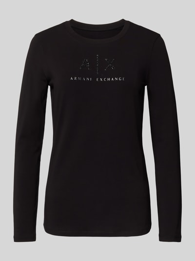 ARMANI EXCHANGE Shirt met lange mouwen, ronde hals en labelprint Zwart - 2