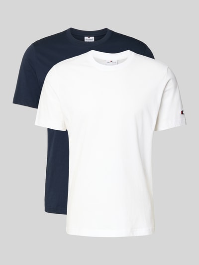 Productfoto, T-Shirt met ronde hals in 2-pack van CHAMPION, katoen, regular fit, labeldetail, wit en donkerblauw, heren, 69 cm ruglengte bij maat M