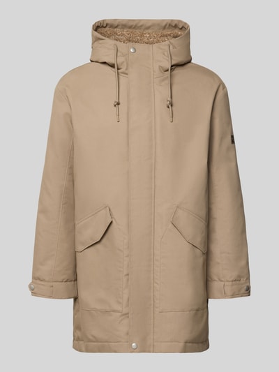 Produktfoto, hellbraune Regular Fit Jacke aus Baumwoll-Mix mit Teddyfutter von Marc O'Polo, glatte Oberfläche, große Taschen, Herren Daunenjacke