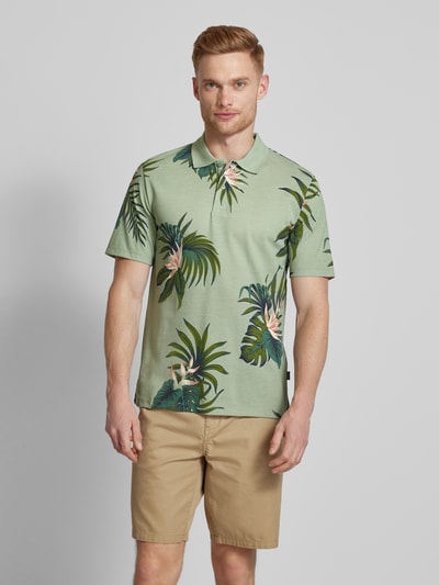 Jack & Jones Premium Poloshirt met all-over print, model 'LAPALMA' Olijfgroen - 4