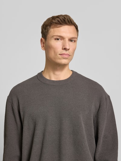 JAKE*S STUDIO MEN Strickpullover mit gerippten Abschlüssen Dunkelgrau 3