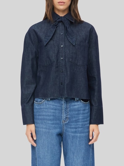 s.Oliver RED LABEL Kort blouse met lange mouwen van puur katoen Bleu - 3