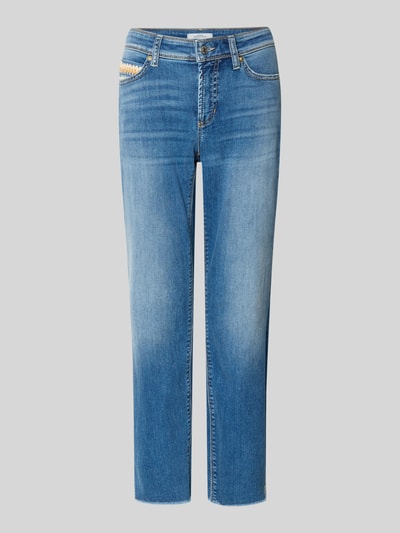 Produktfoto, Slim Fit Jeans aus Baumwoll-Mix in verkürzter Passform von Cambio in Blau mit Kontrastnähten, 5-Pocket-Design, Zier-Stitchings
