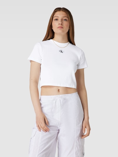 Calvin Klein Jeans T-Shirt in Feinripp-Optik Modell 'BADGE' Weiss 4