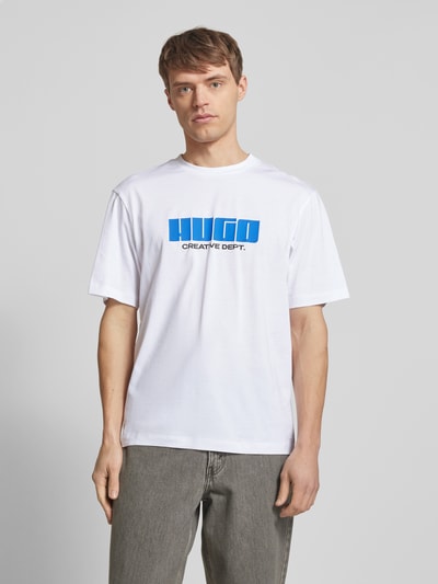 Hugo Blue T-Shirt mit Label-Print Modell 'Newromi' Weiss 4