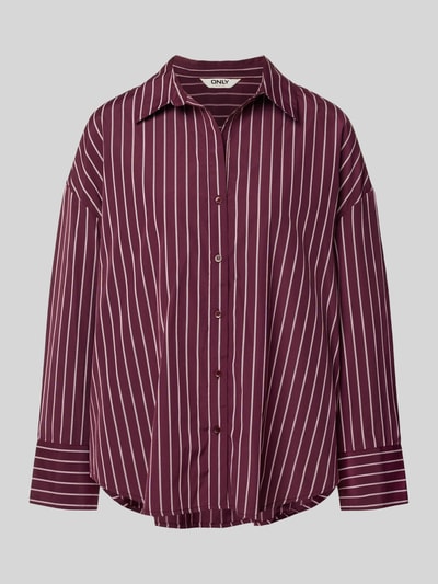 Produktfoto, bluzka koszulowa w paski w odcieniach burgundu i bieli, gładka tekstura, Regular Fit Hemdbluse mit Baumwoll-Anteil Modell 'OREGON' von ONLY, damska bluzka koszulowa od ONLY